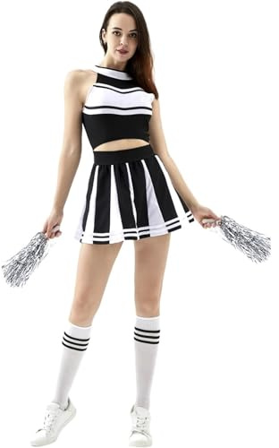 USOHJZ Cheerleading Kostüm Faltenrock Performance Uniform Für Bühnenauftritte(Black,L)
