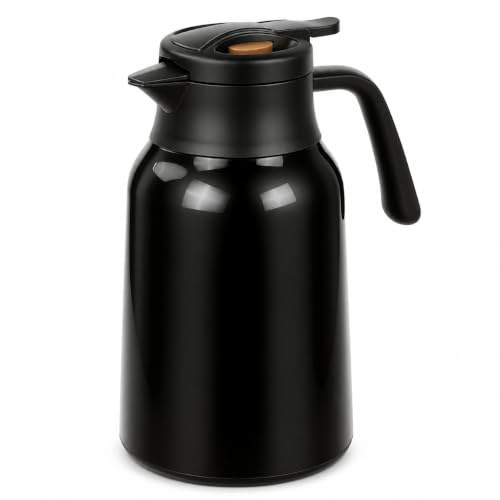 Thermoskanne, 2L Edelstahl Kaffeekanne, Doppelwandige Vakuum Isolierkanne 24h Warmhalte, Passend für Kaffee, Milch, Tee (Schwarz)