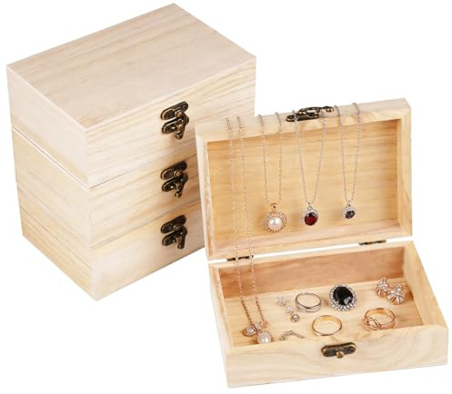4 Stück Holzkiste Klein mit Deckel, 15 X 10 X 5 cm Unlackierte Holzkisten, Vintage-Stil DIY Kleine Holzkiste mit Deckel zur Aufbewahrung von Schmuck, für DIY-Bastelarbeiten, Als Geschenkverpackung