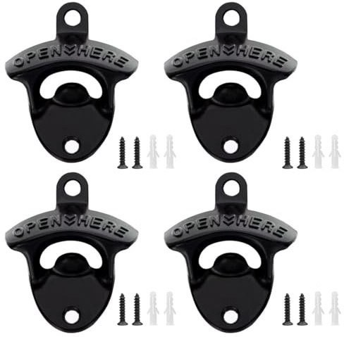 TBCDS 4 piezas Abrebotellas de Pared, Vintage Abridor de Botellas de Metal con Tornillos Montados, Sacacorchos de Pared para Vino, Pistola de Chapas, para Cocinas, Bares, Restaurantes, Cafés