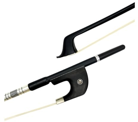 1PCS 4/4,3/4,1/2 Upright Double Bass Bow Black Carbon Fiber Stick, White/black Horsehair Horsetail, Ebony Frog(3-4 White hair)
