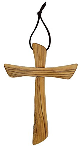 Junker Kirchenbedarf Wandkreuz aus Holz - Olivenholz - Handarbeit aus Bethlehem, Höhe 16cm