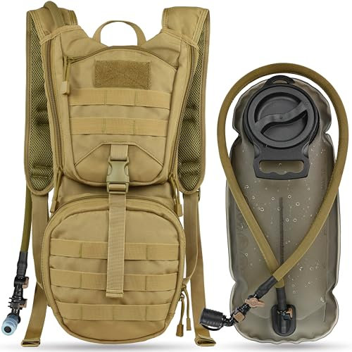 MARCHWAY Taktischer Molle-Trinkrucksack mit 3L TPU-Wasserblase, Militär-Tagesrucksack für Radfahren, Wandern, Laufen, Klettern, Jagd, Radfahren (Tan)