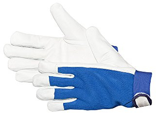 Jah Nappalederhandschuh mit Trikotrücken (blau), Klettverschluss, gefüttert – weich & beweglich – für Transport, Montage & Handwerk