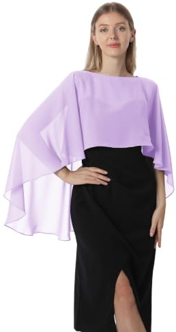 Hotshawl Capelets for women Chiffon Cape Shawls and Wraps for Evening Dress Wedding Capes Cover Up, Lilac, One Size