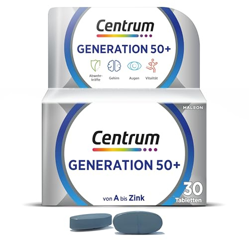 Centrum 50+, 30 St. Multivitamin Tabletten, Nahrungsergänzungsmittel | Die hochwertige Komplettversorgung Generation 50+ mit lebensnotwendigen Vitaminen, Mineralstoffen und Spurenelementen.
