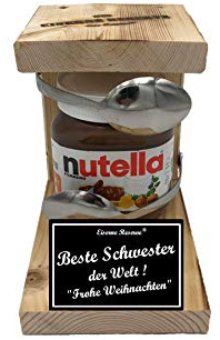 Schwester Weihnachten Nutella Geschenk - Eiserne Reserve Löffel Nutella - lustiges für Nutella Liebhaber -- Text: Beste Schwester der Welt Frohe Weihnachten