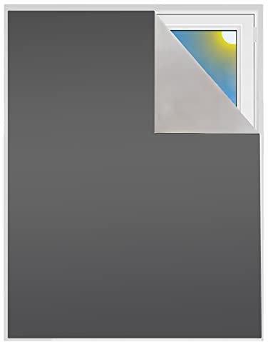 Verdunklungsstoff Meterware | Hitzeschutz oder Kälteschutz | Sonnenschutz zu 100% Verdunkelung | Folie mit Thermobeschichtung für alle Fenster | Rollo ohne bohren | Blackout (Grau nur Stoff)