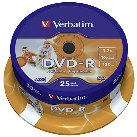 Verbatim® - DVD-R Full Printable Mandrino scrivibile monouso, 4,7 GB, 16 x (25 pezzi), 1 confezione da 25 pezzi, Bianco