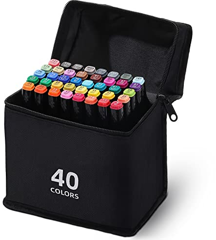 RiyaNed Markers Pen Set, Professionale Pennarelli per Disegno, di Pennarello con Punte a doppio per Acquerello Art Sketch Adatto per Principianti (40 Colori-Nero)