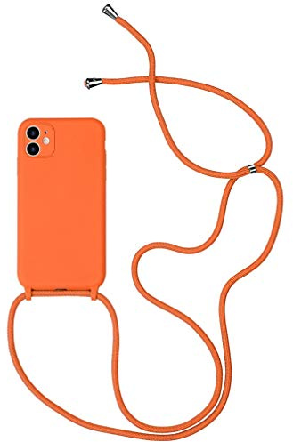 Alihtte Coque pour iPhone 11 Souple Silicone TPU Bumper Etui Housse avec Cordon Réglable Lanyard Case pour iPhone 11 Mince Collier Cover-Orange
