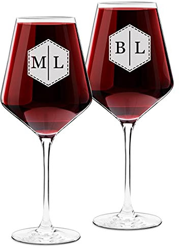 Maverton - Dos Copas De Vino Con Personalización - Cristal - 530 ml - Regalo San Valentin Ideal Para Dos - Regalos Originales Para Parejas - Regaldo de Aniversario Boda