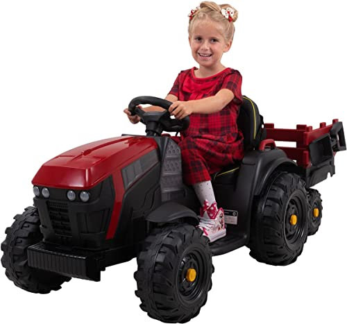 Actionbikes Motors Kinder Elektroauto TD925 | Fernbedienung mit First Funktion - Kinderauto elektrisch - Traktor mit Anhänger - Bulldog - Kindertraktor - Elektro Traktor ab 3 Jahre (Rot/Schwarz)