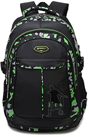 Amythe Mochila Escolar para Niños, Mochila Colegio niño, Mochilas Escolares Viaje de Impermeable Nailon Camuflaje Mochila para Portátil de 15 Pulgadas para de Niños 7 8 9 10-14 años - Verde