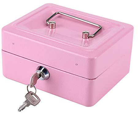 Stålnyckellåstyp Säkerhetsbox med 6 Fack, Hemmyntlåda Låsbar Pengaförvaring Säkerhetsbox Smyckeskrin(Liten rosa)