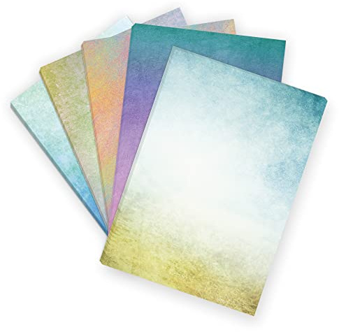 Buntes Briefpapier Aquarell Look | Farben Mix 5 verschiedene Motive | Bastelpapier Motivpapier A4 | edles Regenbogen Verlauf Design Papier | beidseitig bedruckt | Set | 90 g/m²