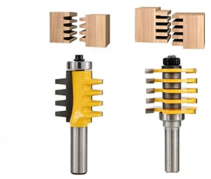 KEEBI 2pcs einfache Einrichtung Fingergelenk Fräser Nut & Feder Holzfräser 1/4 Zoll 1/2 Zoll Schaft verstellbar 5 Klingenkasten Zapfenschneider Holzbearbeitungswerkzeuge
