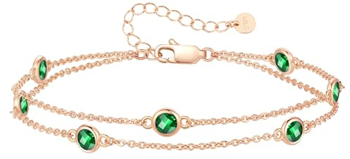 LOUISA SECRET Doppelkette Armband Damen 925 Sterling Silber Zirkonia Gold | Armbänder Verstellbar Valentinstag Muttertag Geburtstags Weihnachten Geschenk für Sie Frauen Freundin mama