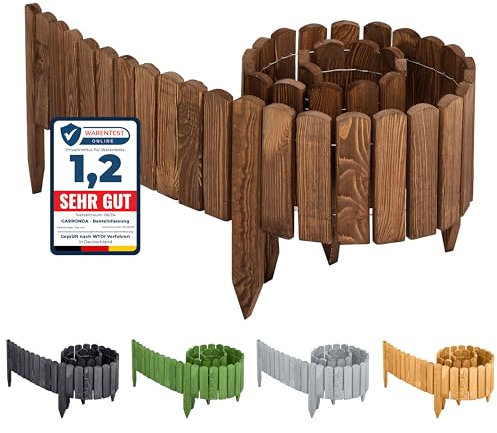 Garronda Beeteinfassung Holz Rollzaun Holzzaun 200 x 20 cm imprägniert Flexibler Rollborder Rasenkante Palisade Gartenzaun Umzäunung für Garten GD-0046 (Dunkelbraun, Höhe: 20 cm)