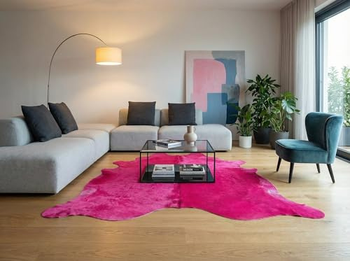 Kuhfelle Online & Nomad Echtes Kuhfell Pink/Fuchsia, ca. 200 x 180 cm | Premium Rinderfell, Handverlesenes Unikat, Weich & strapazierfähig, Pflegeleicht, Als Teppich & Deko