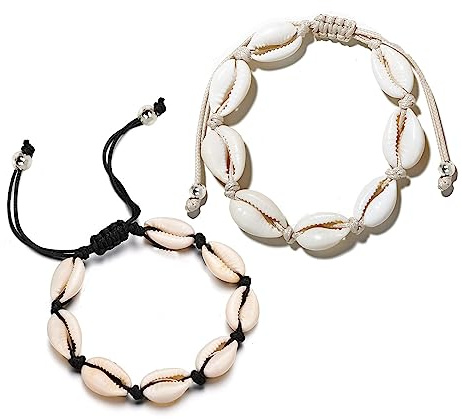 Only faith Fußkettchen, verstellbar, gewebt, aus natürlichen Muscheln, für Strand und Sommer, aus Stoff, mit Schnecken, für Damen, handgefertigt, Standard, Muschelstoff