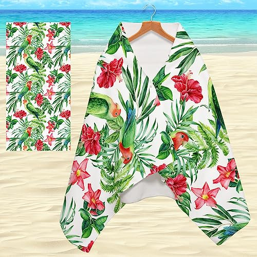 FANSU Strandtuch Microfaser Schnelltrocknend, Tropisch Stil Strandtücher Sandfrei Badehandtuch Taste Design Sporthandtuch Leicht Handtücher 160x80cm Badetuch Handtuch (Papagei)