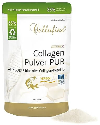 Cellufine® Premium VERISOL F (Fisch) Collagen Pulver 300 g Doypack, Beauty Kollagen Pulver mit bioaktiven Collagen Peptiden, ohne Konservierungsstoffe, 60 Portionen mit sehr hoher Bioverfügbarkeit