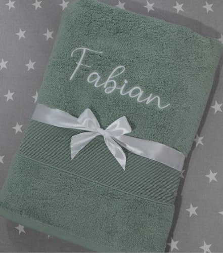 generisch ★ Handtuch mit Namen Bestickt ★ Duchtuch ★ Geschenk ★ Badetuch ★ 600 g/m2 ★ (Grün, 70x140 cm)