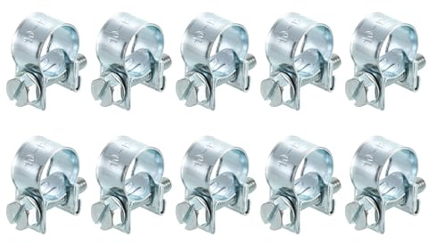 sourcing map 10Pcs Mini Fuel Line Pipe Hose Clamp Clip, Adjustable 10-12mm(0.39-0.47) Fuel Injection Line Style Hose Clamp, Zinc Plated Pipe Hose Clip Tube Clamps
