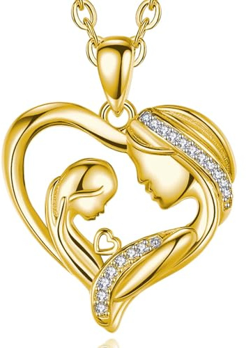 INFUSEU Mutter Tochter Kette, 18K Gold Anhänger Mama Geschenk Stiefmutter Kind Halkette Mutter Sohn Schmuck Familienkette Geschenk Für Mama Frauen Unsere Dame