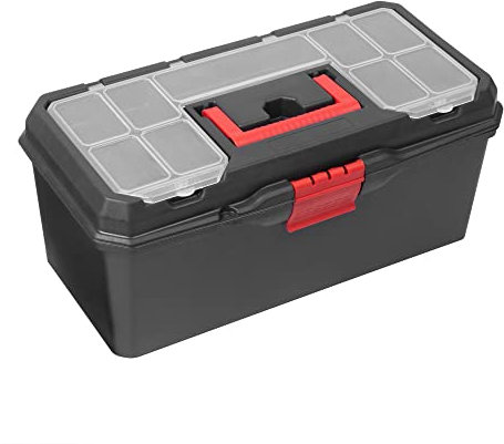 Hardys Heavy Duty Small Plastic Tool Box - Multiple Compartment Toolbox Organiser with Removable Tote Tray - Tool Chest Storage Box, 7 Compartment Box for Fixings, Hand Tools (16)