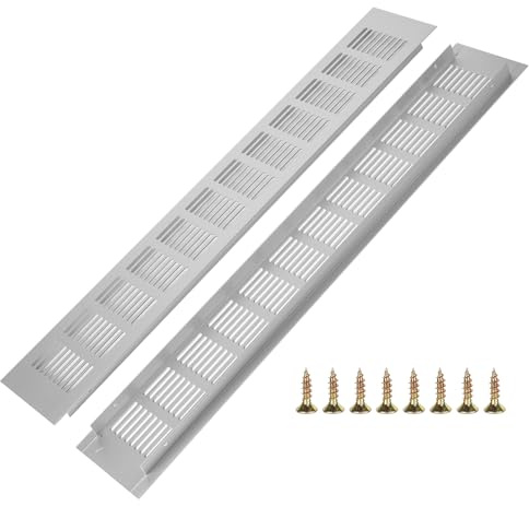 Rejilla de ventilación de aluminio, 2 unidades, rejilla de ventilación, rectangular, para zapatero, baño, cocina, salón, 80 mm x 500 mm