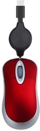Mouse a filo Type-c Mouse retrattile allungabile 1000DPI ottico piccolo mini per i viaggi (Red)