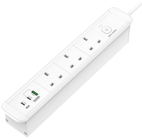 BQO Aluminium Alloy Recessed Desktop Power Strip with USB-C