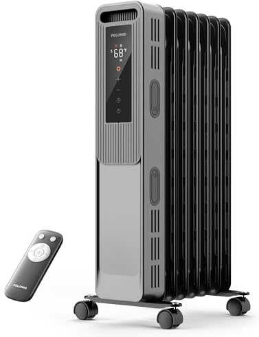 PELONIS Oil Filled Radiator, Electric Space Heater for Indoor Use Large Room with Thermostat & Remote, 3 Modes & 3 Heat Settings, ECO Mode, 24H Timer, Quiet, Overheat & Tip-Over Protection, 1500W
