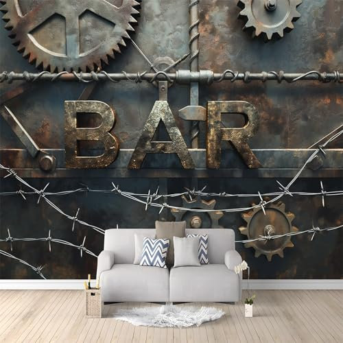 Papiers peints 250 x 175 cm Papier peint panoramique Revêtement mural décoration salon Engrenages Métalliques Industriels Papier Peint Intissé Décoration Murale Gris