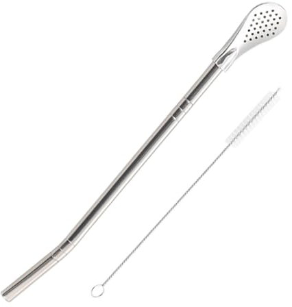 Pajita Desmontable Yerba Mate Bombilla Cuchara | Cuchara de paja multifuncional con cepillo de limpieza | Pajita de metal para té suelto, batidos y bebidas | Cuchara de paja filtrada reutilizable