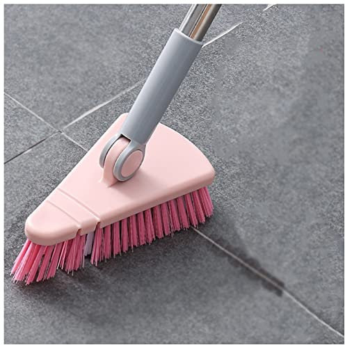Multipurpose Floor Brush Scrubber with Extended Handle for Toilet Kitchen Baseboards Walls Sinks Hanging Cleaner Tool for Borders Pink