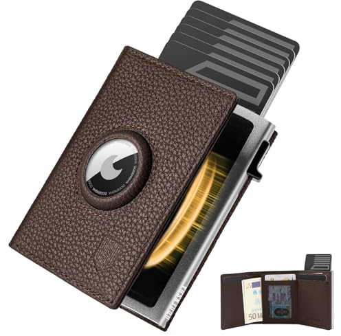 DODENSHA® MagSnap Pebble Airtag Wallet Herren I Kartenetui Herren I Smart Wallet für 10+ Karten I Wallet mit Münzfach I Geldbeutel mit AirTag* Fach I Geldbörse Herren mit RFID Schutz I Braun Silber