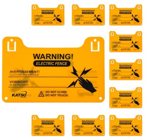 KATSU Tools 10 Pack Electric Fence Warning Signs, Plastic, 200x128x2mm, Model 667215
