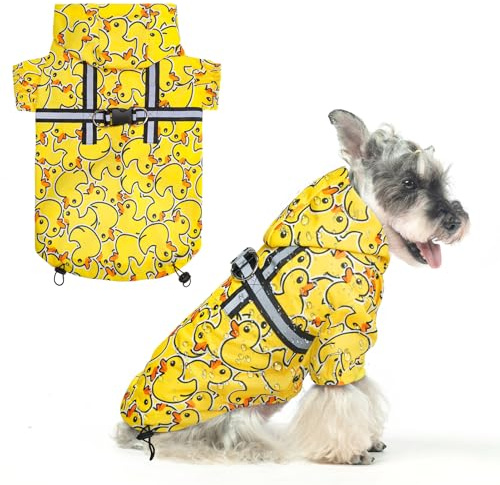 BEAUTYZOO Hunde-Regenmantel mit Kapuze und integriertem Geschirr für kleine, mittelgroße und große Hunde, Mädchen, Jungen, Hunderegenjacke, Zupfponcho, wasserdichter Hunde-Regenmantel, Kleidung für