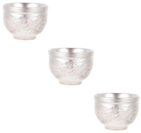 MUCKLILY 3 Pezzi Coppa d'argento con classico tazza tacpa da tè stoviglie di kung fu coppa delicata articoli da tè tradizionali servizio da tè d'epoca squisito bicchiere Argento dorato
