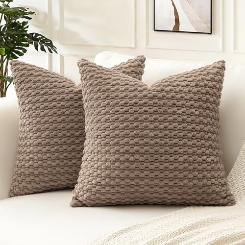 Artscope Kissenbezug Kordsamt Cord Körnig Zierkissenbezug 40x40 cm Geometrische Kissenhüllen Weiche Sofakissen Couchkissen für Sofa Schlafzimmer Wohnzimmer Büro Zuhause Dekorative 2er Set, Braun