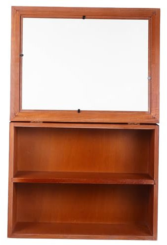 KONTONTY Kleine Glasvitrine mit Acrylklappe Sammlervitrine Vintage für Figuren und Spielzeug Braun zum Aufbewahren und Ausstellen
