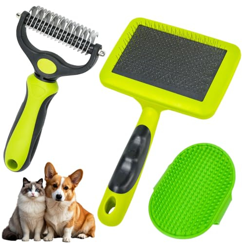 UHETLET 3 Pièces Brosses Pour Chiens Et Chats Double Fonction 17+9 Dents Poignée Ergonomique Pour Caoutchouc Trp Souple Éliminer Les Poils Superflus Et Démêler Les Nœuds