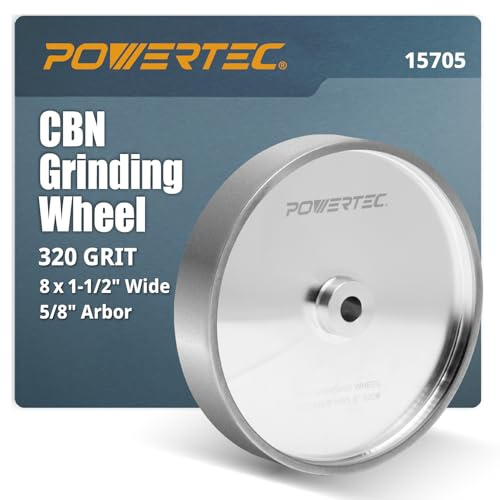POWERTEC CBN Grinding Wheel 8 Inch 320 Grit, 1-1/2 Wide, 5/8 Arbor – Bench Grinder Sharpening Wheel for HSS Tools, Lathe Chisels, and Woodturning Tools (15705)