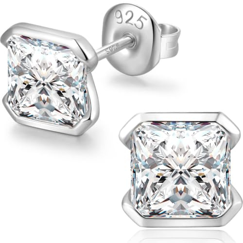 18K Weißgold überzogen Simulierte Diamant Ohrstecker Silber 925 Zirkonia Ohrringe für Herren Damen 925 Sterlingsilber Ohrringe Stecker