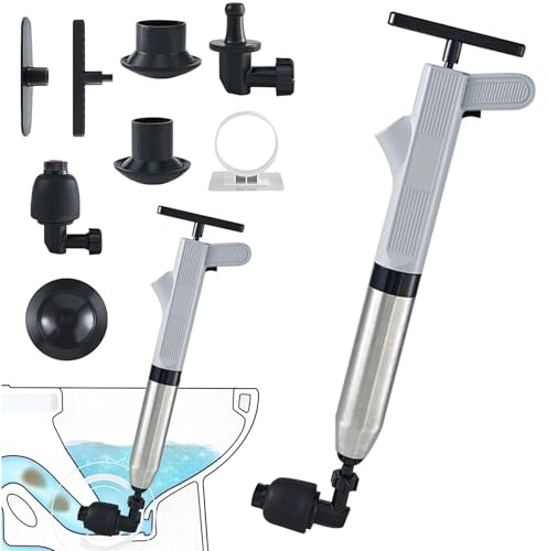 High Pressure Toilet Plunger Set,Toilet Plunger Unblocker Heavy Duty UK, High Pressure Plunger Kit with 4 Replaceable Heads,Toilet Unblocker Tools for Unblocking Toilet Bathtub Shower Floor Drain