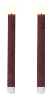 LED Kerzen mit Timerfunktion 24cm Wachs - 2er Set Echtwachskerzen batteriebetrieben - flackernde Flamme Effekt - Wachskerzen Stabkerzen Rustik Ochsenblut Warmweiß