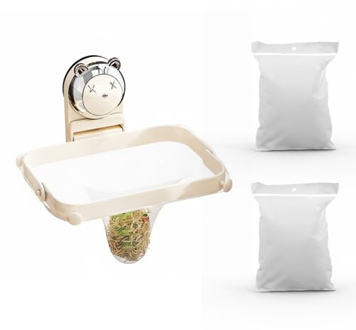 Passoire Évier Cuisine, Pliable Crépine d'évier avec Support à Ventouse et 100 Sacs Filtrants, pour Collecte de Déchets et Filtrage en Angle de Cuisine (Beige)